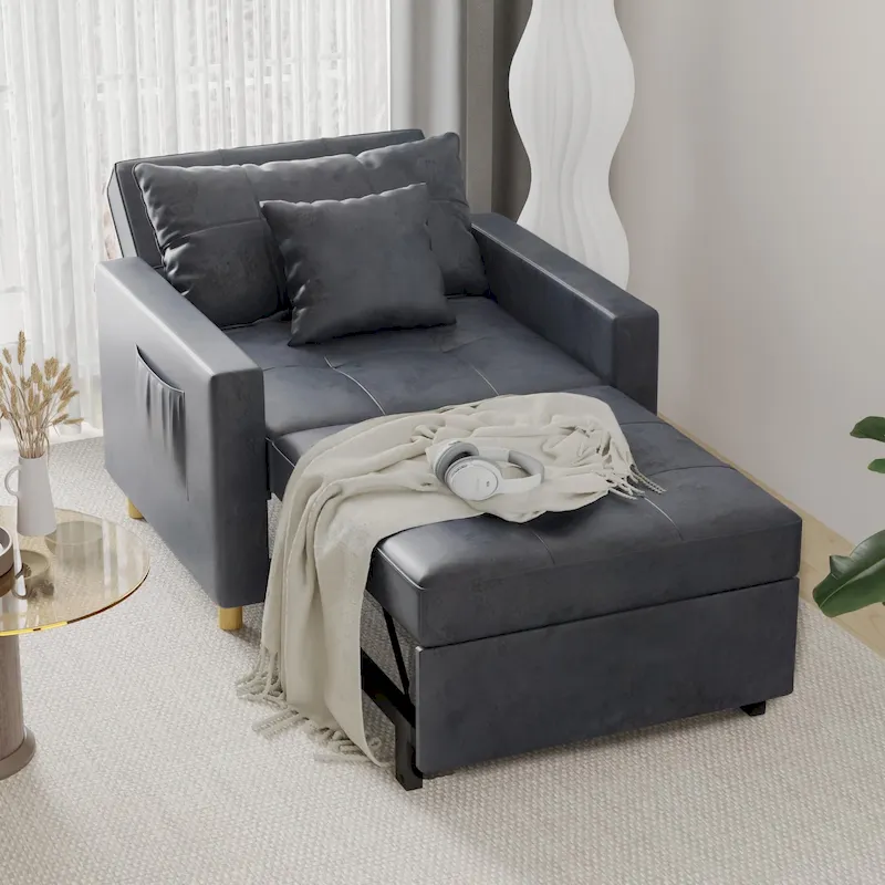 3-in-1 Convertible Futon Sofa Chair Bed, Steel Frame, Breathable Linen Fabric, 330 lbs