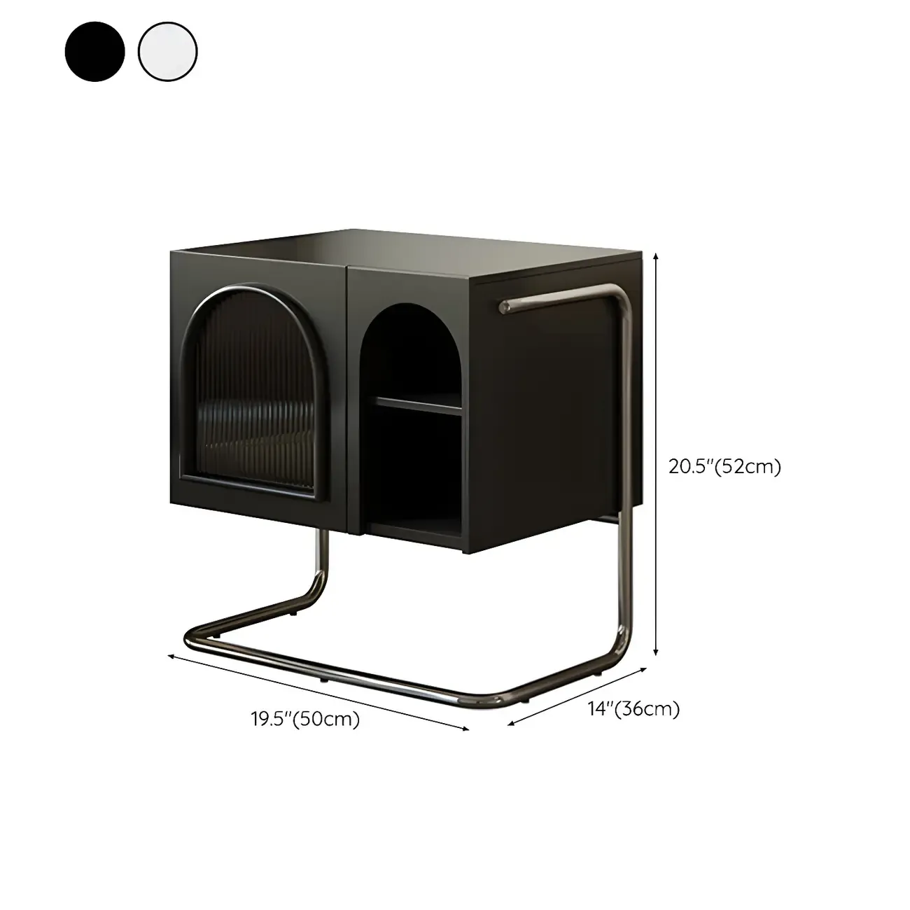 Narrow Cubic Wooden Black Nightstand in Steel Base