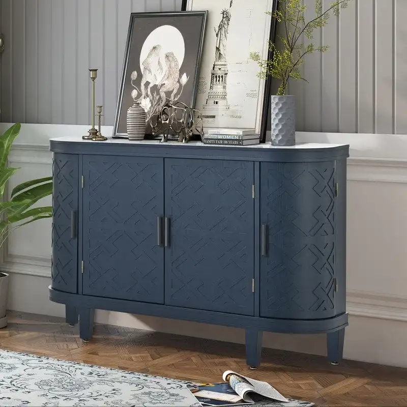 Wood Accent Storage Cabinet Sideboard with 4 Doors