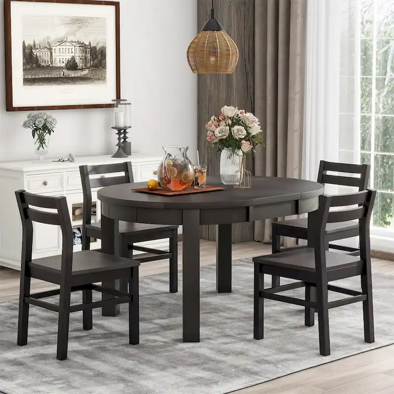 Merax Farmhouse 5-Piece Extendable Round Dining Table Set