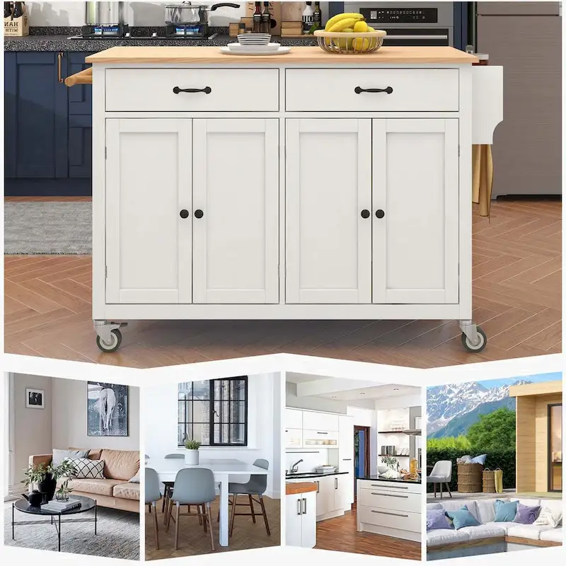 Kitchen Island Cart with Solid Wood Top and Locking Wheels
