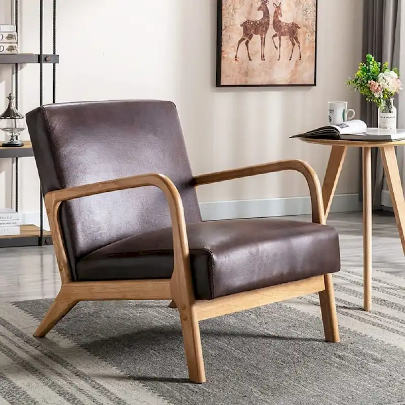 Dark Brown / Camel / Grey / Brown / Chocolate Mid-Century Solid Wood Armchair – 1 Person
