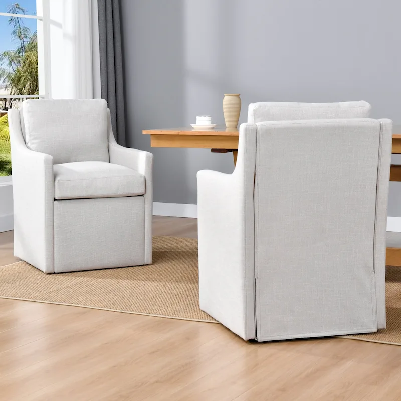 Modern 19.7 Wide Upholstered Rolling Linen Dining Chair