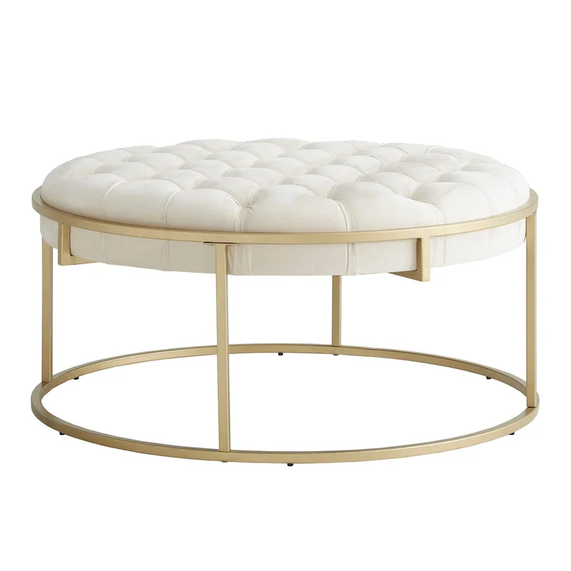 Gold Velvet Round Tufted Ottoman