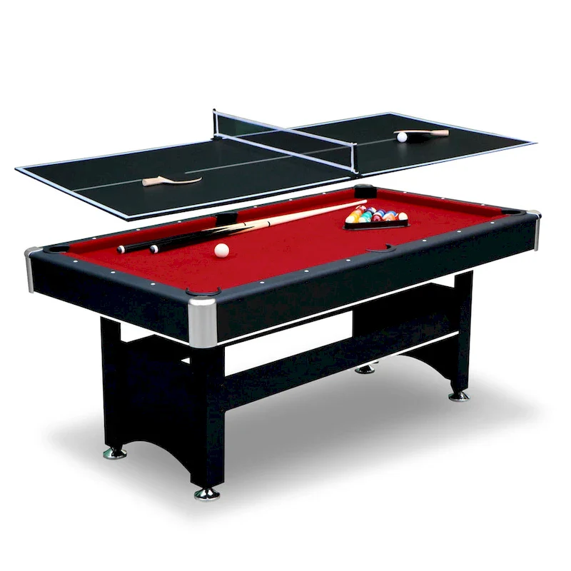 Hathaway Spartan 6-ft Billiards Pool Game Room Table with Table Tennis Top - Black with Red Felt