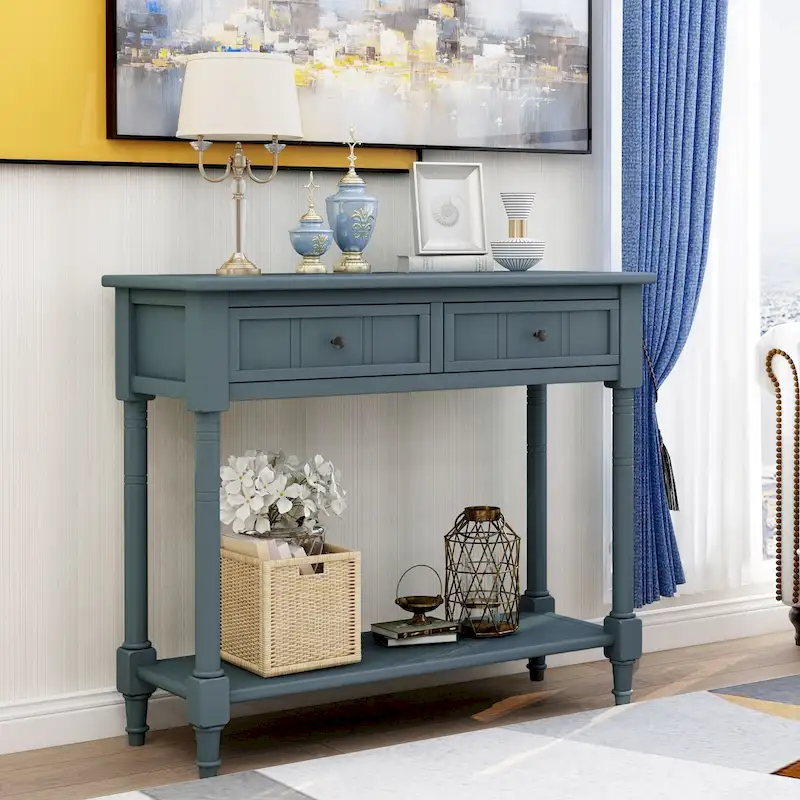 Console Table with Two Drawers and Bottom Shelf