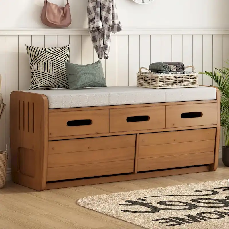 Rustic Shoe Storage Bench with 2 Drawers & Hidden Storage