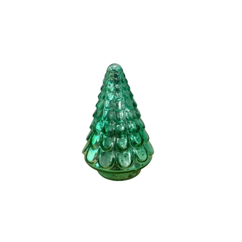 HomeRoots 7  Embossed Green Glass Christmas Tree Sculpture - 4' X '7' X '4