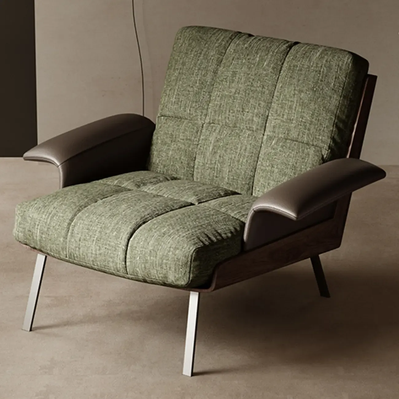 Modern Green Fabric Flared Arm Lounge Chair