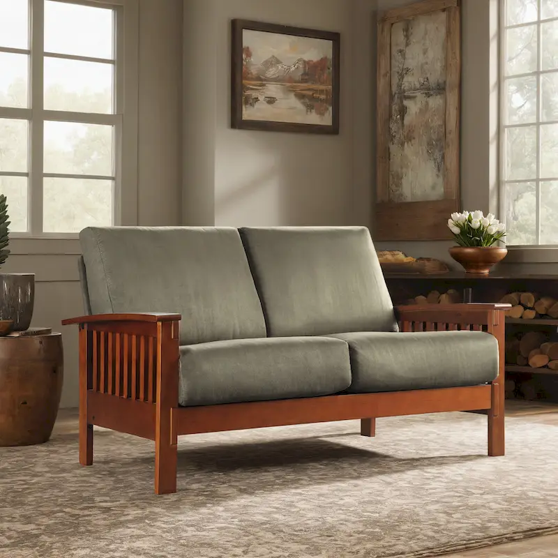 Mission-Style Wood Loveseat - 2 Seater
