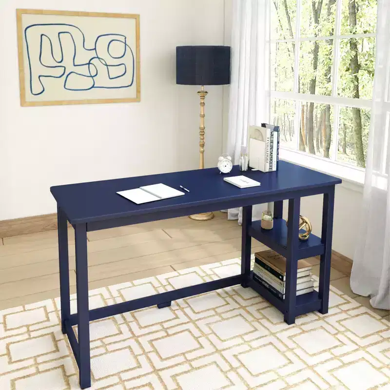 Plank+Beam Solid Wood Desk with Bookshelves for Computer, Gaming, Study, Desk for Home Office, 55