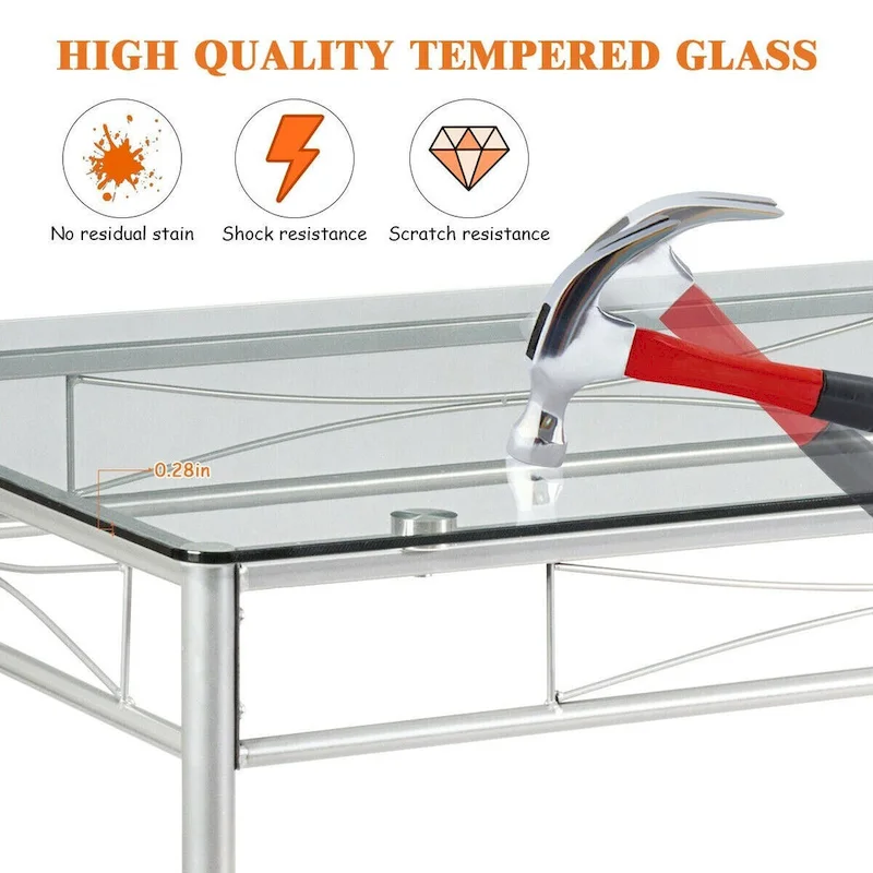 5 pcs Dining Set Glass Table and 4 Chairs