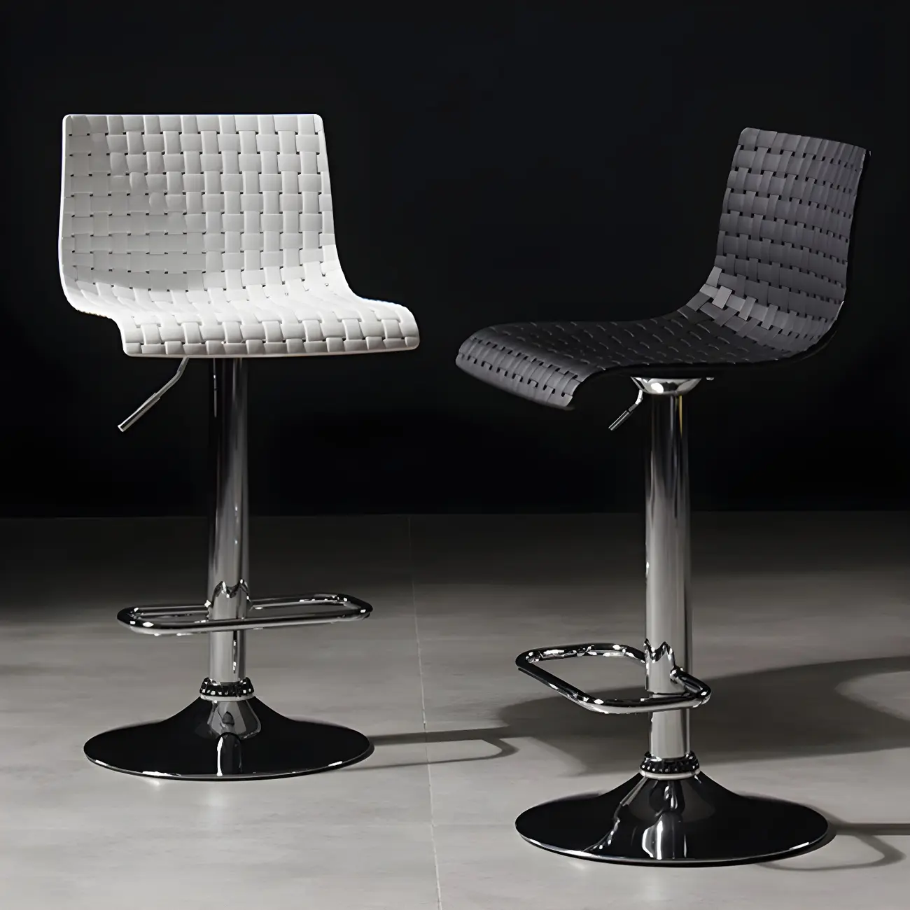 Modern Square Seat Plastic Rattan Adjustable Swivel Bar Stools