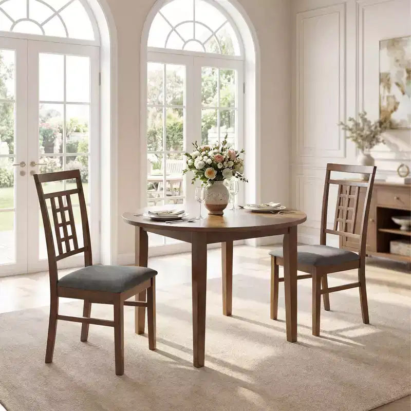 Costway Rubber Wood Dining Chairs Set of 2/4 Farmhouse Kitchen Chairs with Lattice Back,