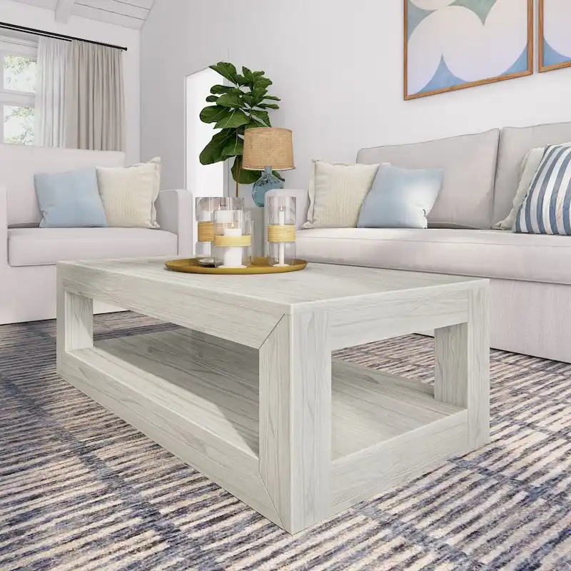 Plank and Beam Modern Rectangular Coffee Table with Shelf