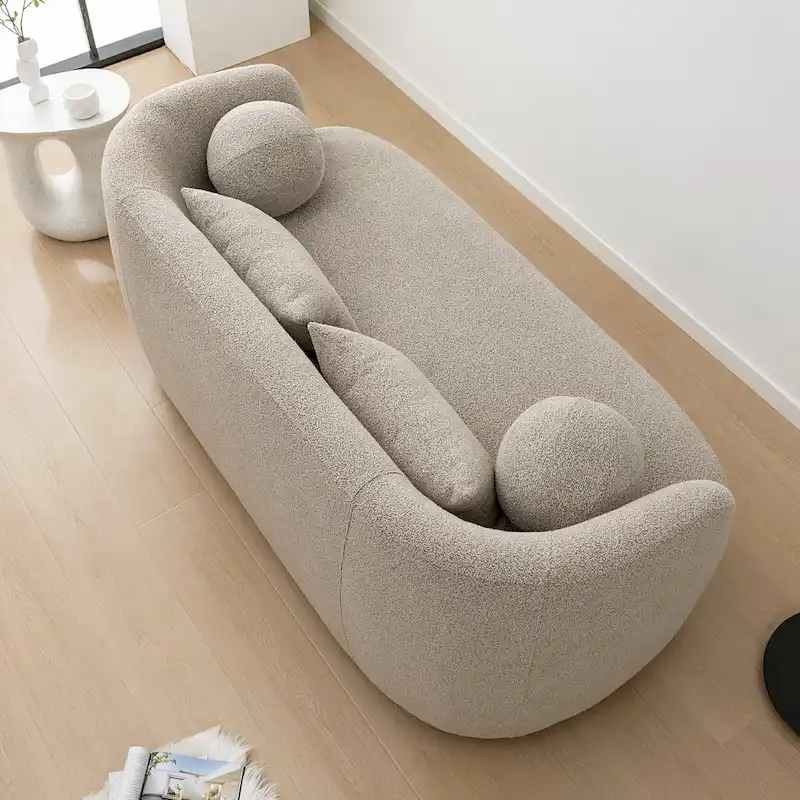 Boucle Loveseat - Natural Fabric, Mid-Century Modern, Seats 2