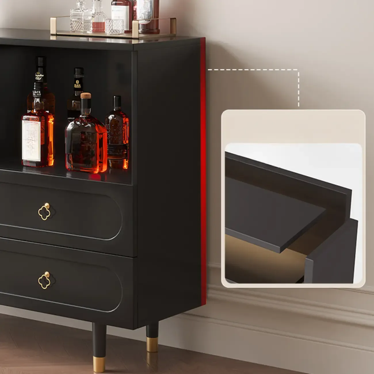Glam Black Engineered Wood Sideboard with Drawers
