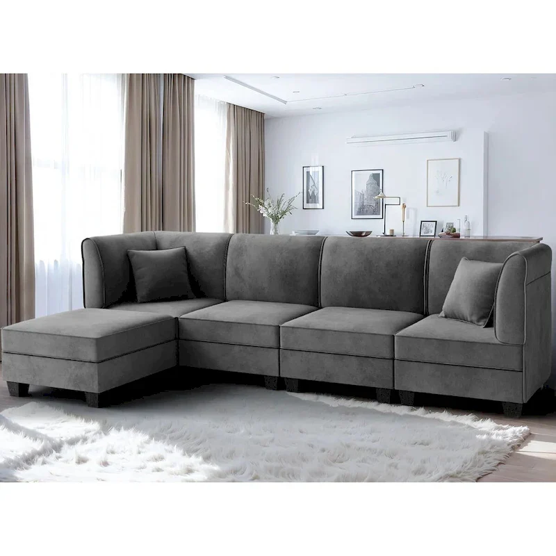 Futzca Sectional Couch Modular Sofa, 116 Velvet L-Shaped Couch Sofa
