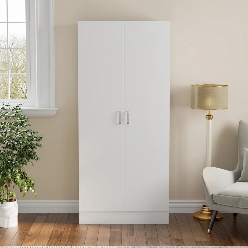 2-Door Wardrobe Armoires Freestanding Bedroom Armoire with Hanging Rod