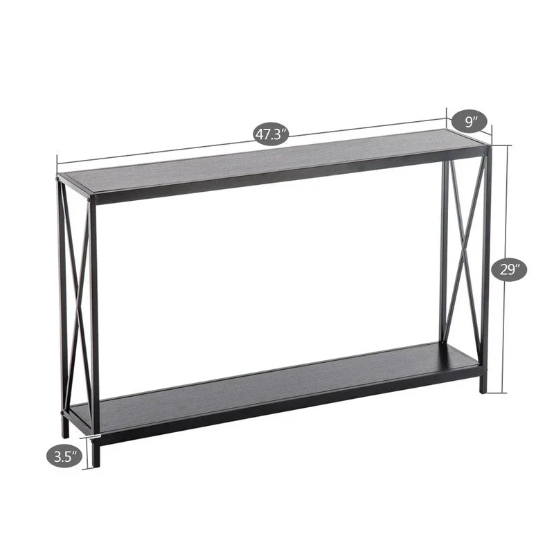 Black Industrial Console Table with Cross Frame