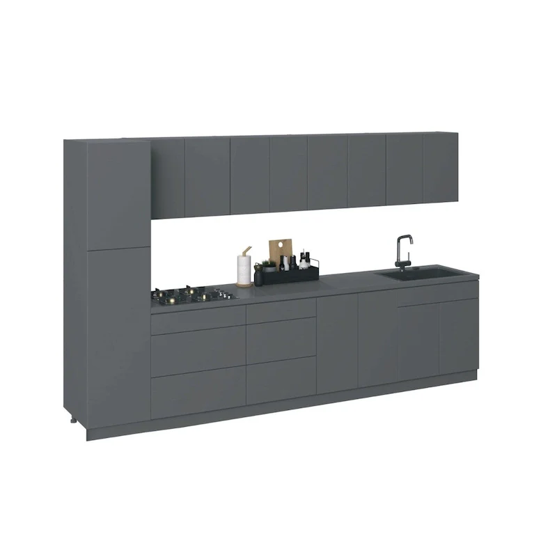 11Ft Wide Modern Kitchen Cabinet Set – Gray, Soft-Close Doors & Drawers, E1 Chipboard, 135x24