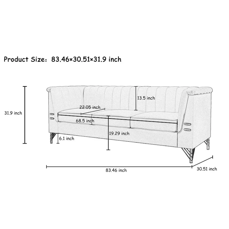 82.67  W Velvet Sofa