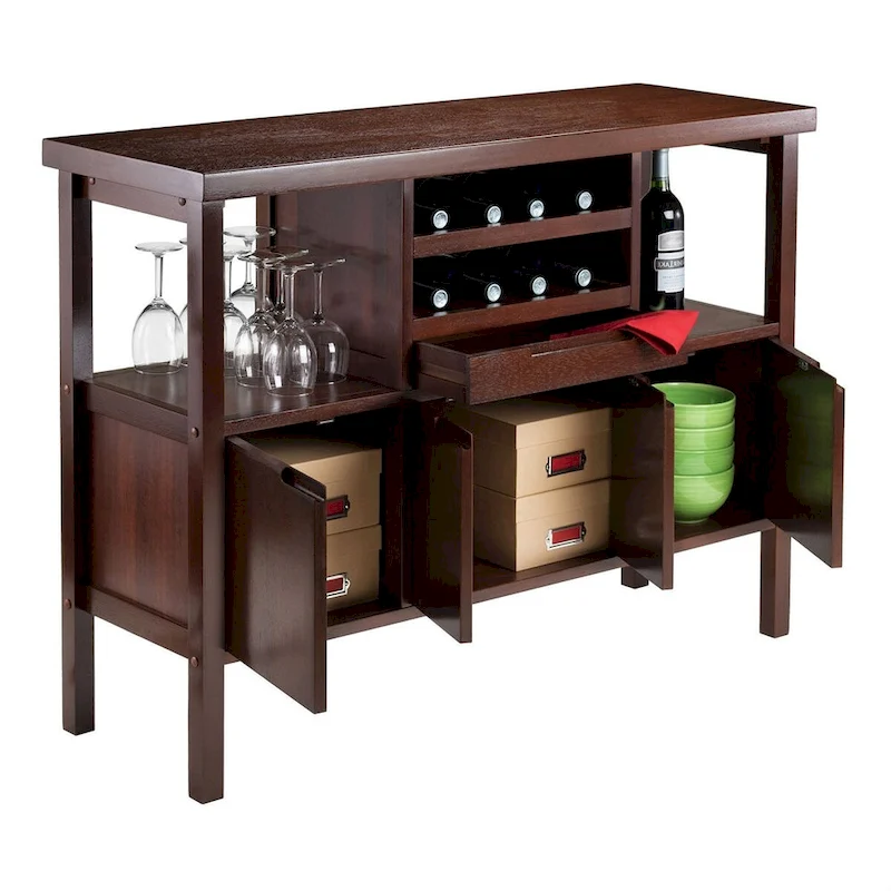 Sideboard Buffet Table Wine Rack in Brown Wood Finish - 46W x 16D x 34H