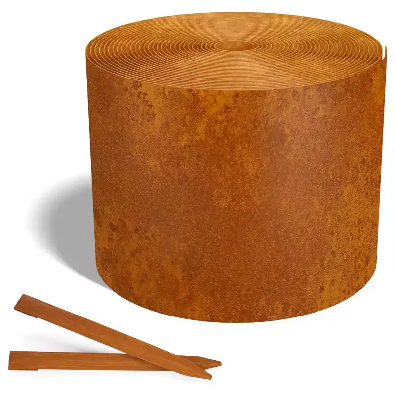 Worth Galvanized Steel Landscape Edging Roll with 16 Stakes, 8 x 50', Rust