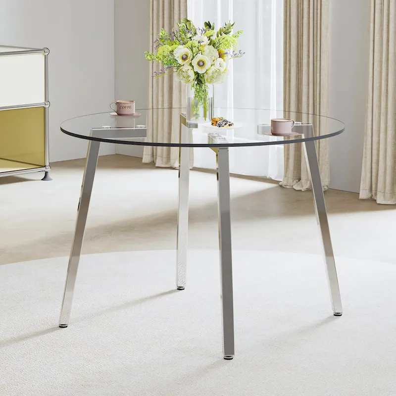 Black / Transparent / Gold Tempered Glass Dining Table – Square, Seats 4