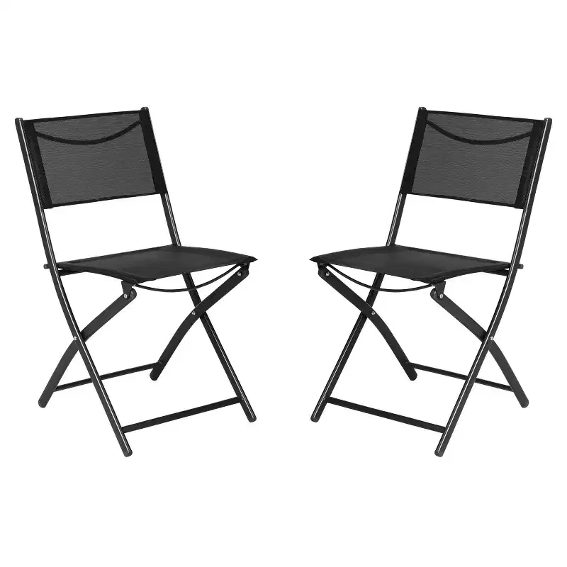 Emma and Oliver Set of 2 Folding Chairs for Indoor/Outdoor Use with Flex Comfort Material and Steel Frames