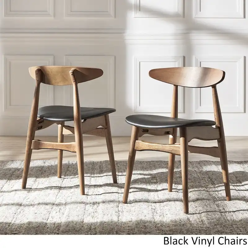 Deep Walnut-Finish Round Dining Table Set — with Curved-Back Dining Chairs