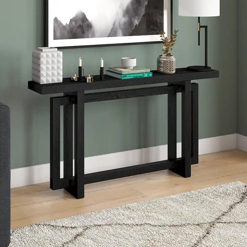 Alder White / Black Grain / Antiqued Gray Oak Modern Console Table, 55