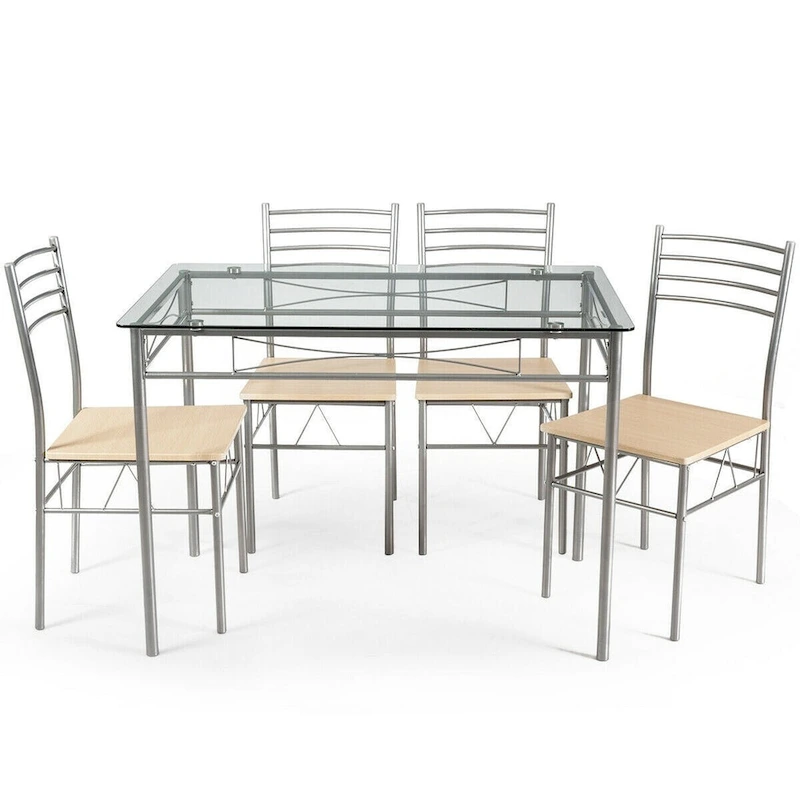 5 pcs Dining Set Glass Table and 4 Chairs