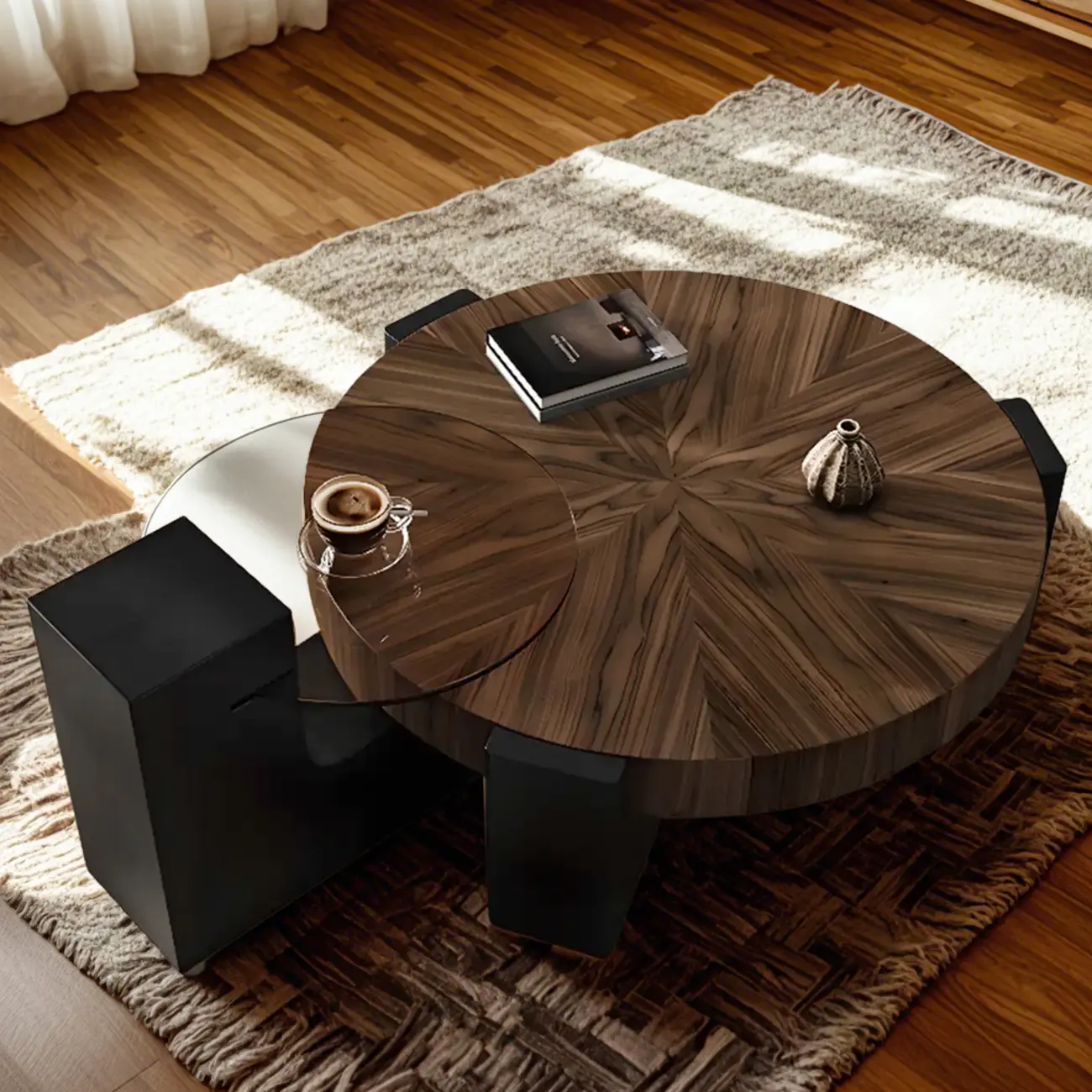 Reclaimed Wood Black Brown Round Coffee Table