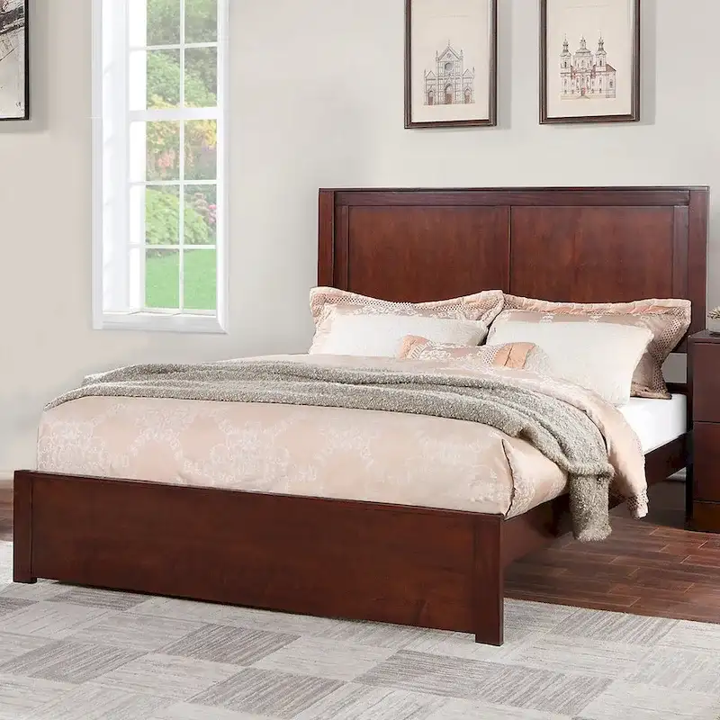 Wooden Queen Bed with 2 Panels Headboard Design
