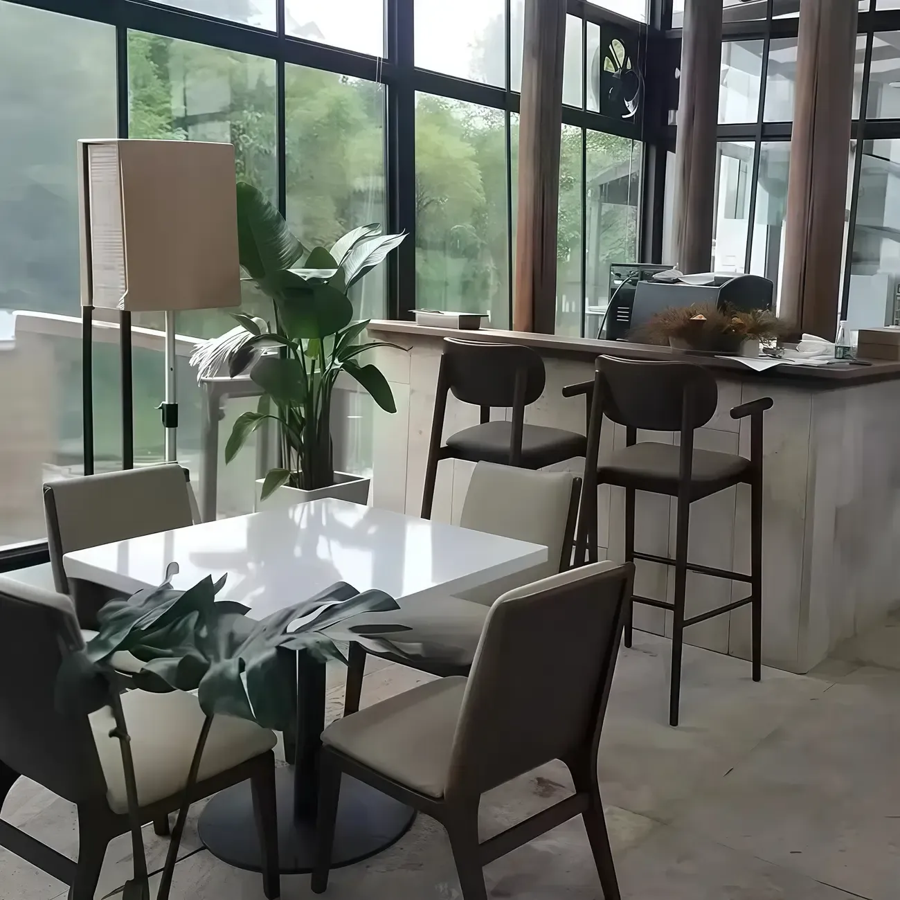 Square Four Legs Black Wood Leather Bar Stools