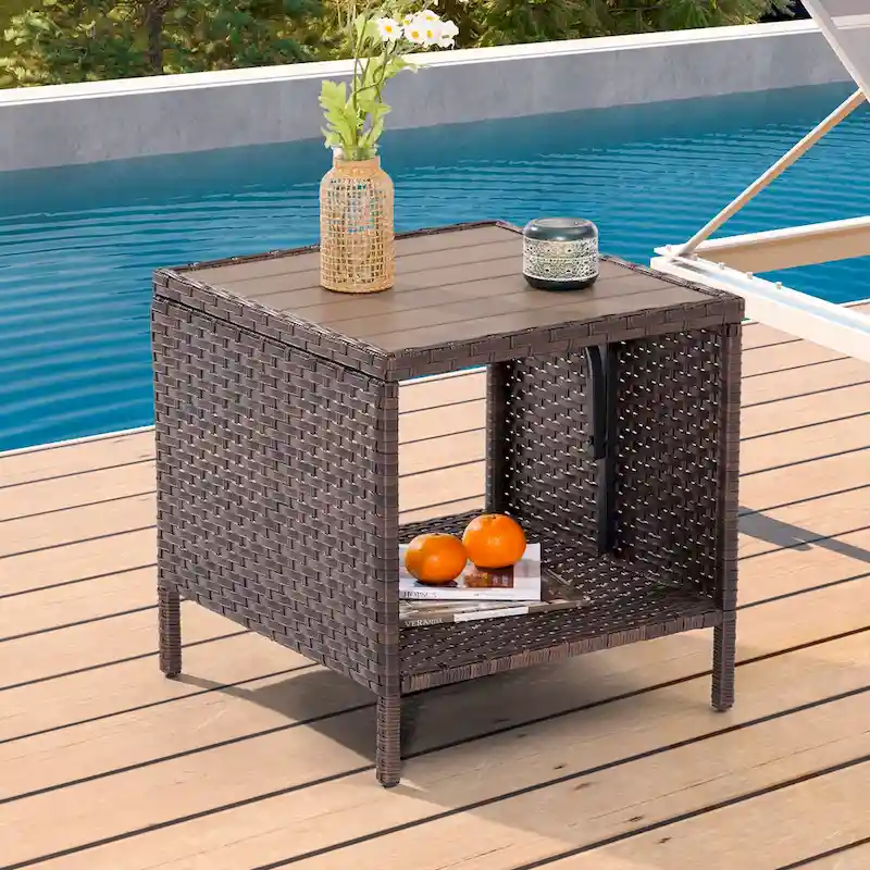 BONOSUKI 3-Piece Patio Sofa Set Brown Rattan with Side Table
