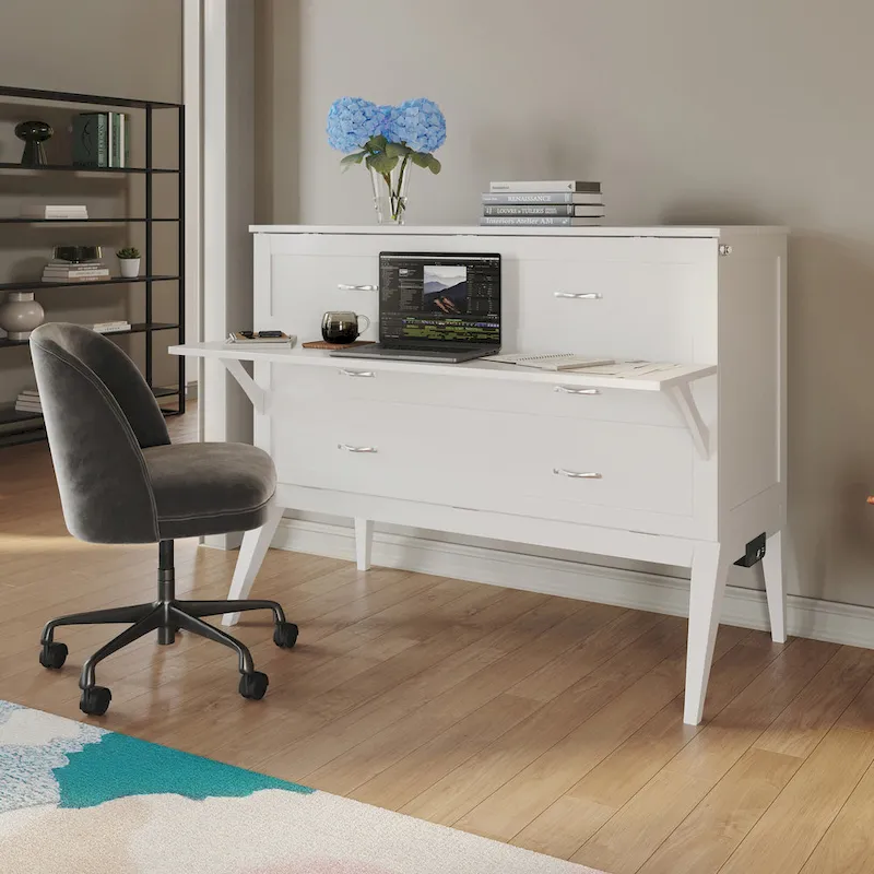 Northampton Full Murphy Bed Desk with Mattress in White