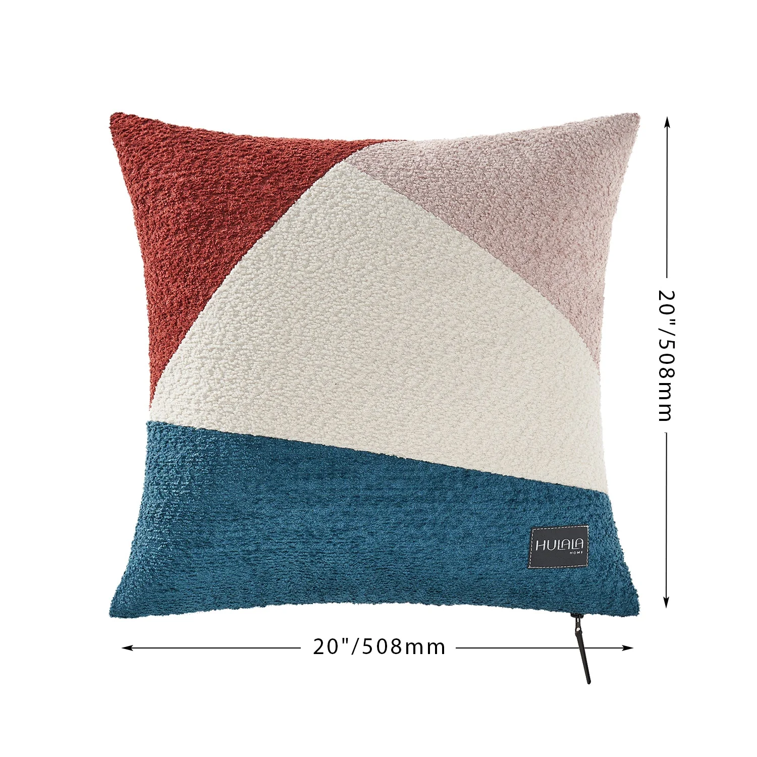 Patchwork Boucle Throw Pillow Cover with Leather Zipper | Harbor / Rust / Charcoal | Single | 20 x 20 in