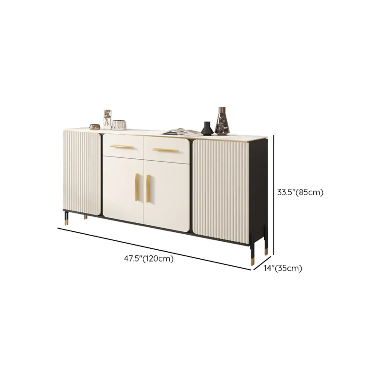 Glam White Sideboard with Stone Top and Drawers