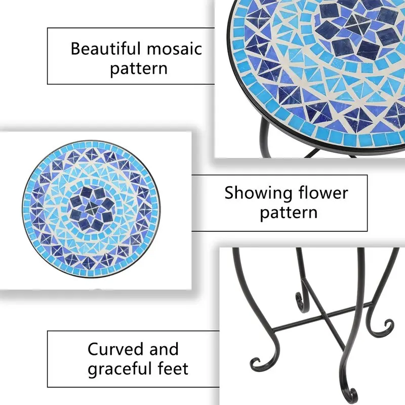 Mosaic Round Terrace Bistro Table Side Table With Coloured Glass