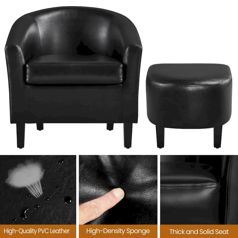 Accent Chair Faux Leather Club Chair and Ottoman Set