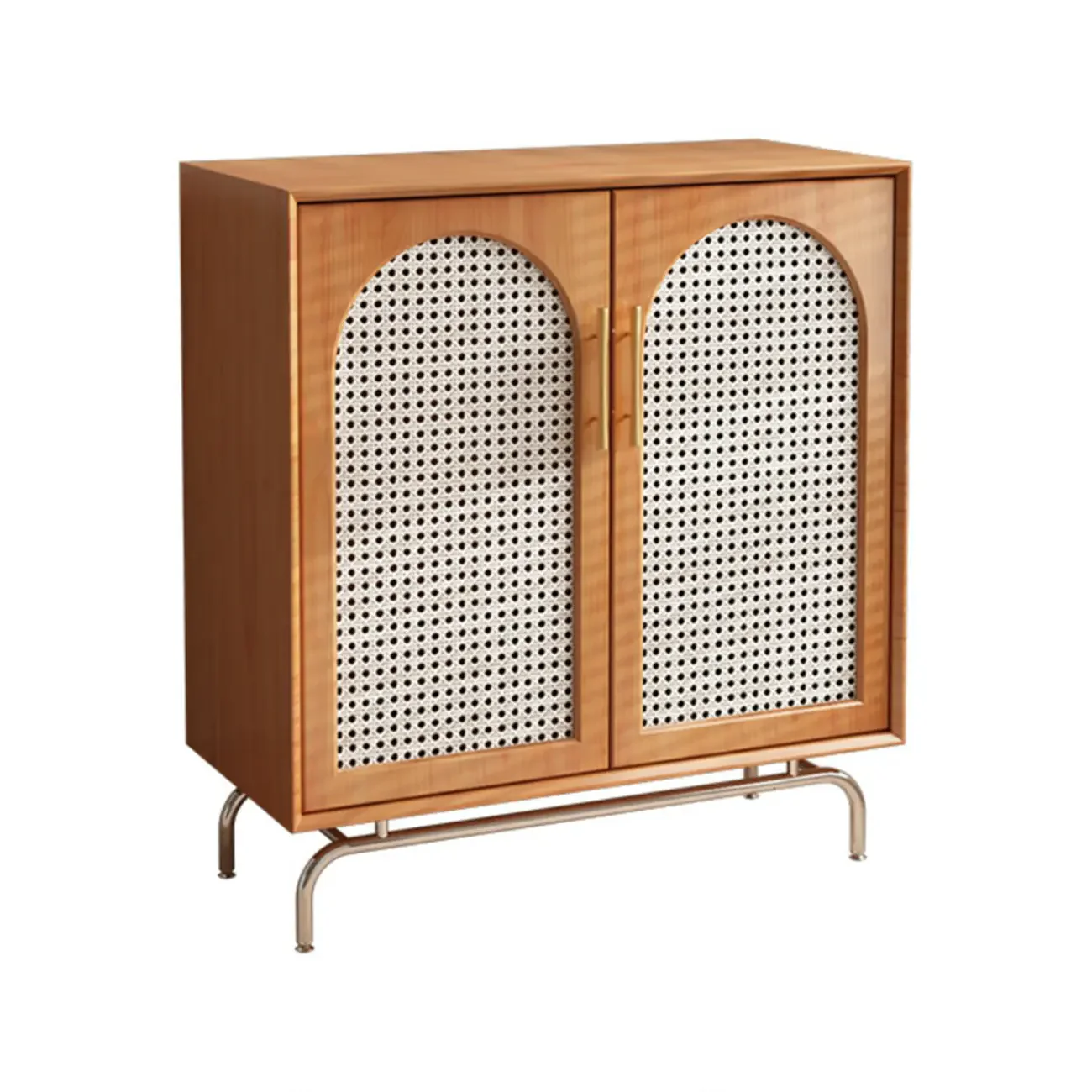 Modern Black Wood Woven Front Storage Cabinet for Living Room