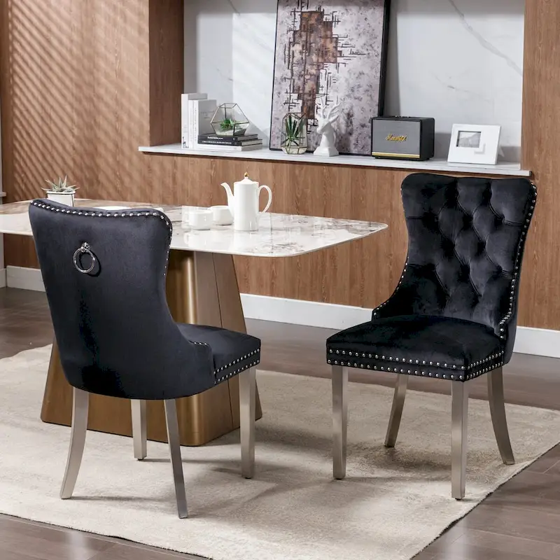 Velvet Dining Chair with Nailhead Trim and Chrome-Plated Stainless Steel Legs
