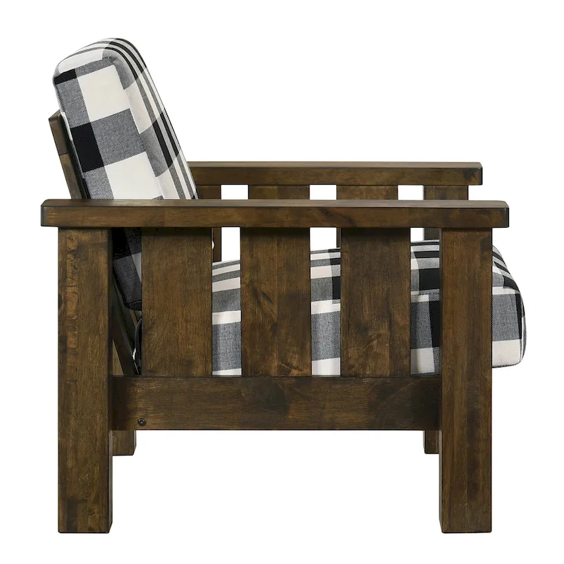 Rustic Oak Plaid Accent Chair - Single Seat