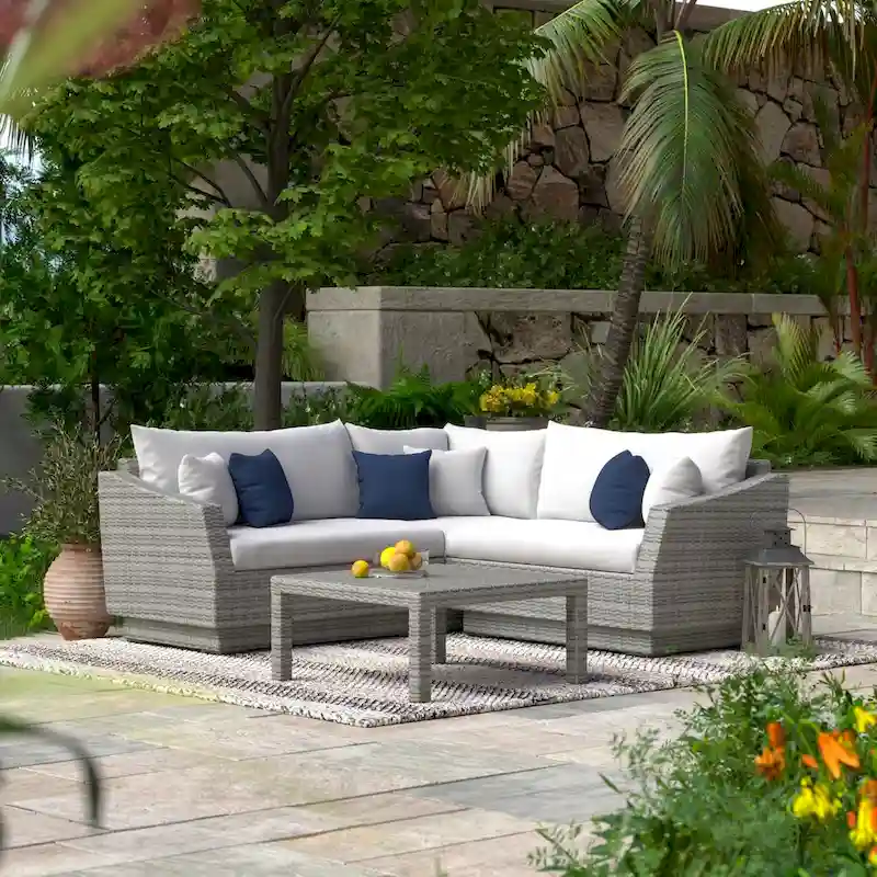 Cannes 4 Piece Sunbrella Outdoor Patio Sectional & Table