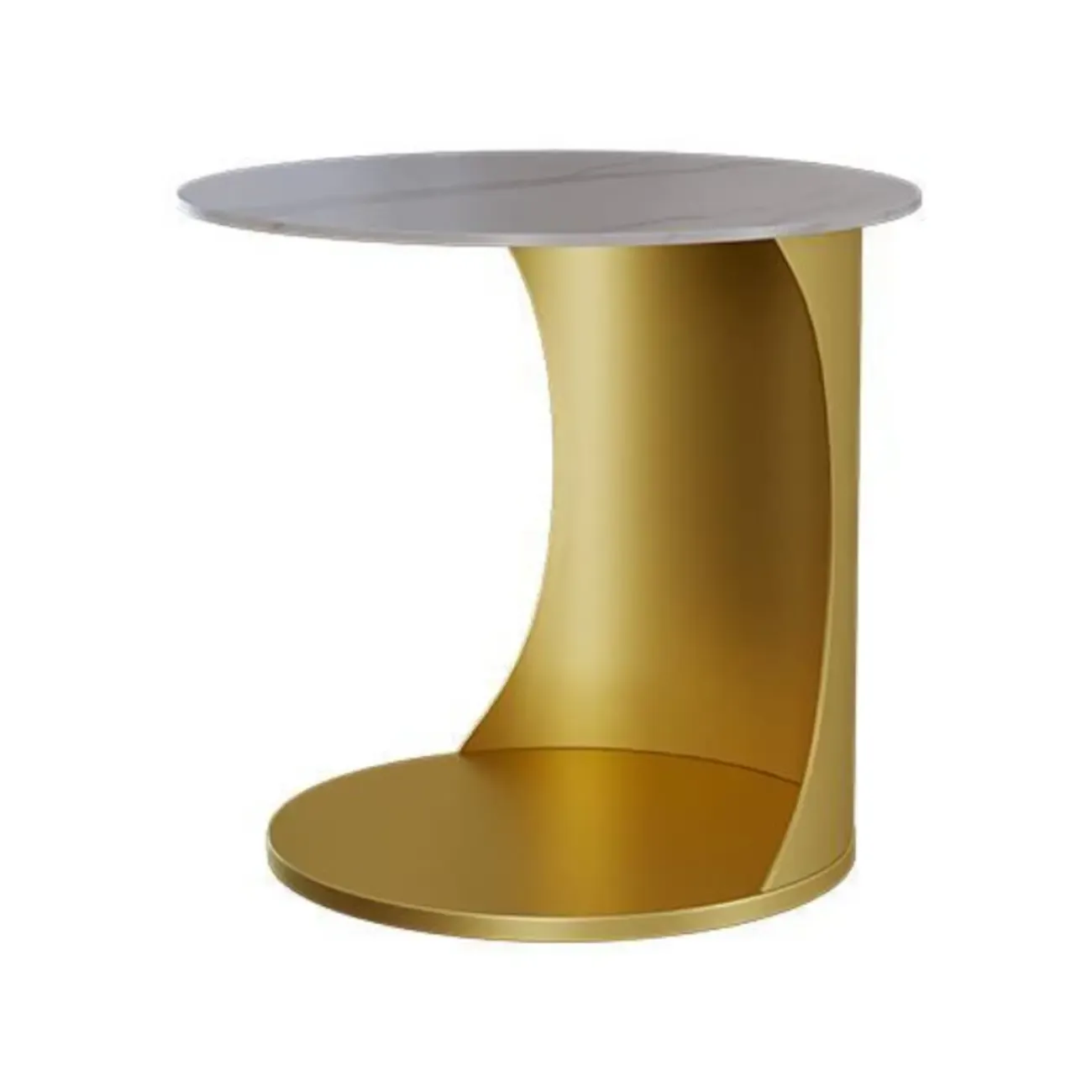 Classic C-Shaped White Marble Side Table with Gold Metal Base