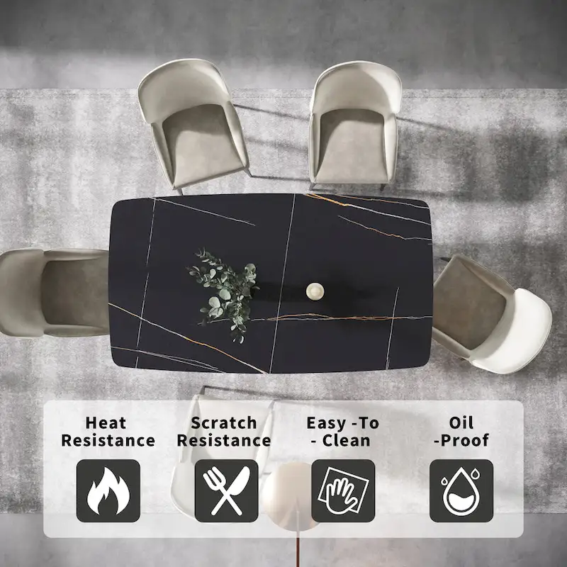 Rectangular Sintered Stone Dining Table with Stainless Steel Base - 71 Inch - Seats 6-8