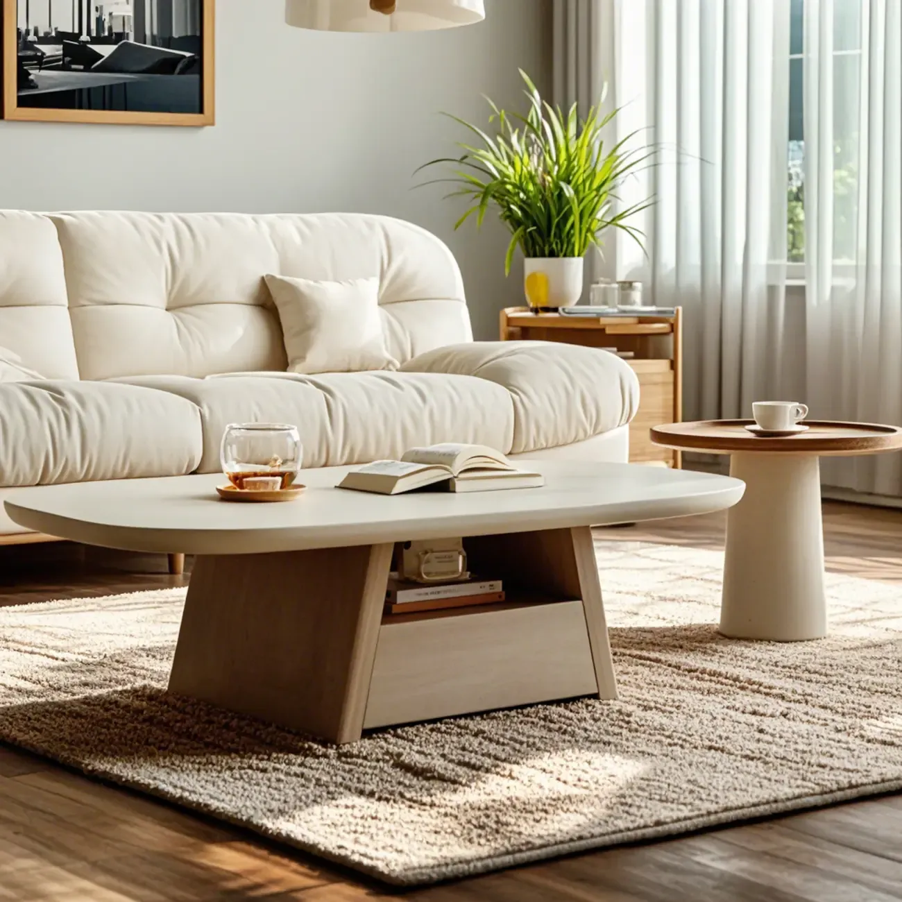 Modern Wood Oval Nesting Coffee Table with Block Base