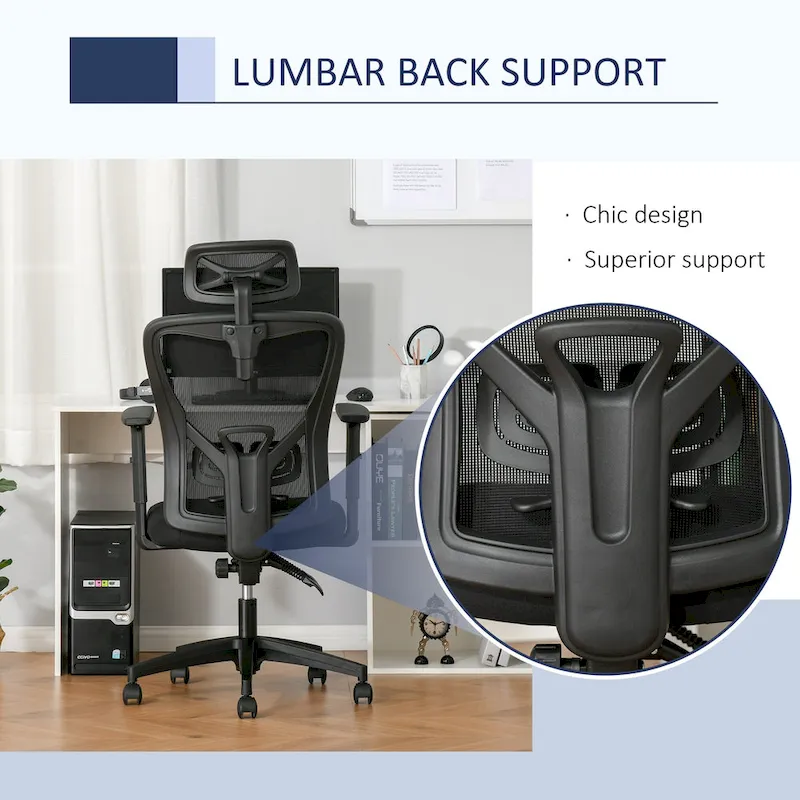 Black High-Back Mesh Ergonomic Office Chair with Lumbar Support, Adjustable Headrest & Armrests – 1-Person